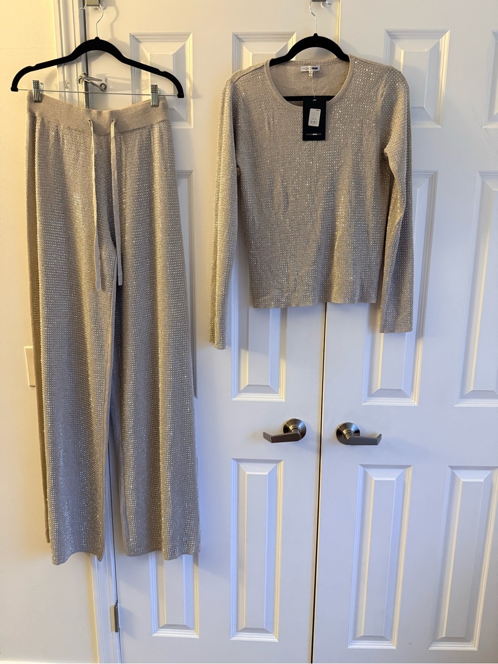 Sparkling Knit Two-Piece Set in Light Champagne